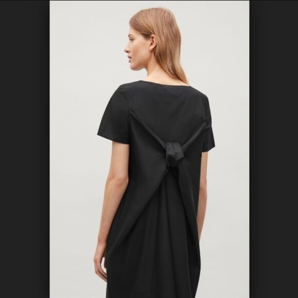 COS Dress Womens US 4 Black Cotton Short Sleeve Shift Bow Draped - Picture 10 of 10